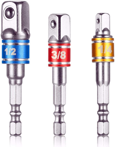 Impact Grade Socket Adapter/Extension Set Turns Power Drill into High Speed Nut