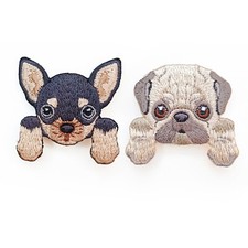 2pcs Brooch Backpack Tote Bag Pin Embroidery Cartoon Lifelike Chihuahua Pug Dog