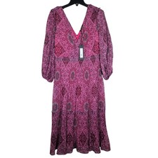 Kobi Halperin Adriana Rose Pink Multi Paisley Pleated Midi Dress XL NWTMRSP $598