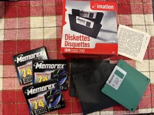 New box 3.5” IBM IMATION Diskettes Plus 3 sealed Memorex video minidiscs