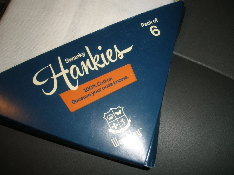 НОВЫЕ Swanky Hankies упаковка из 6 Wembley белые с синими линиями 2021 - Изображение 2 из 3