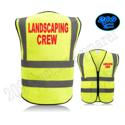 LANDSCAPING HI-VIS SAFETY GREEN VEST W/POCKETS & ZIPPER ANSI CLASS 2 REFLECTIVE