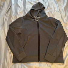 Buki Brand Mens XL Full Zip Hoodie Sweatshirt Gray Kangaroo Pockets Stretch