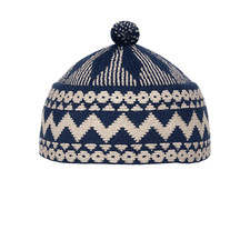 Zigzag Kufi Hat N.Blue/Gray Haji Muslim Prayer Cap Topi Knitting Caps Beanie