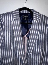 J CREW ALFIE Linen Blue White Striped Long sleeve Blazer 8