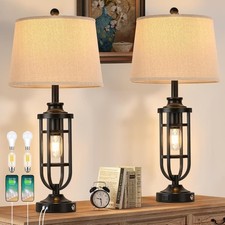 Farmhouse Table Lamp Set of 2 USB Ports