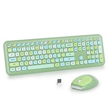 Green Colorful Wireless Keyboard and Combo Set, 2.4GHz Typewriter Aesthetic K... thumbnail