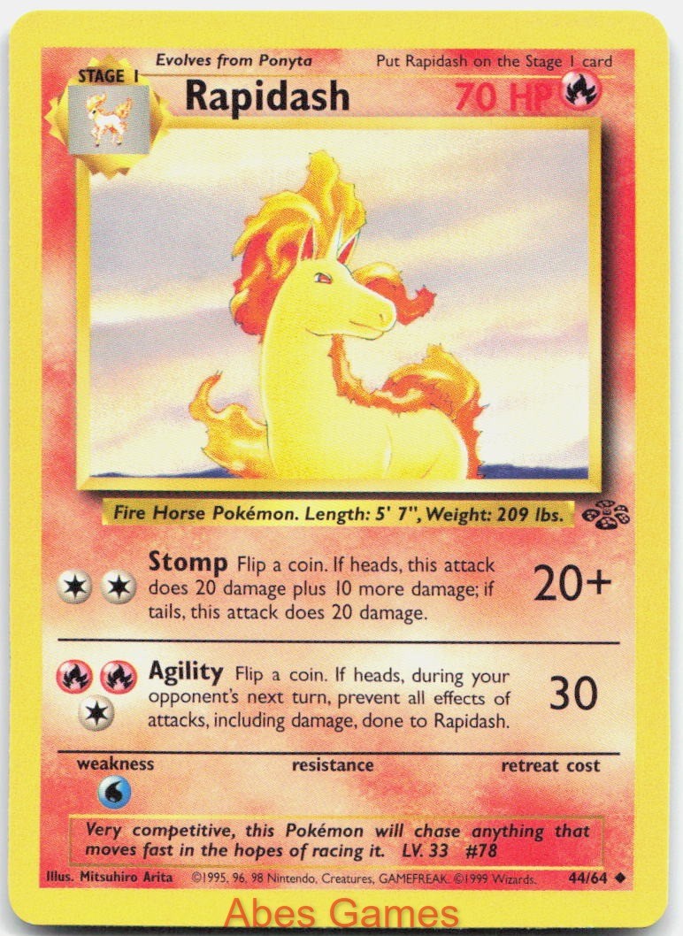 Rapidash 44/64 Uncommon Jungle Pokemon Unlimited Moderately Played