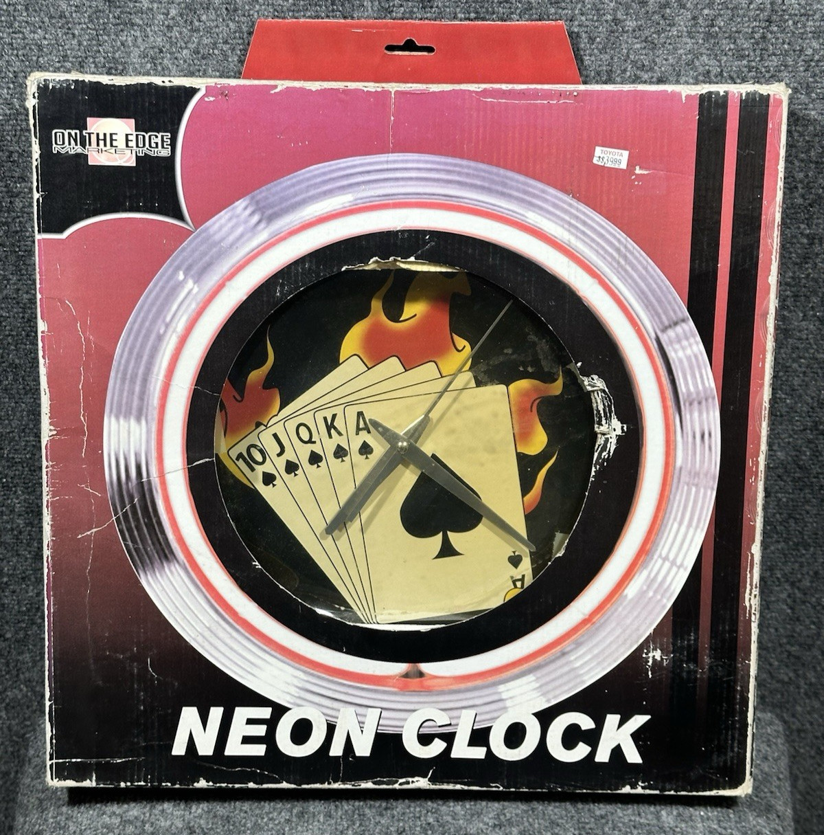 On the Edge Marketing Neon Wall Clock Royal Flush Poker Flames Chrome Bezel