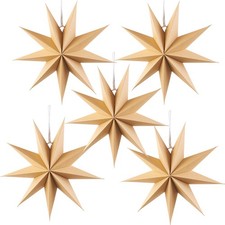 5 PCS 9-Pointed Natural Paper Star Lanterns 12 Inch Christmas Hanging Lamp