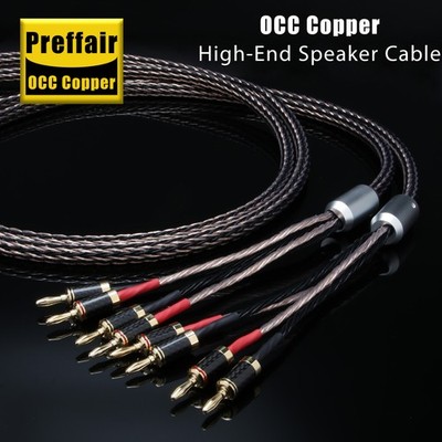 Pair Bi-wire Speaker Cable 24 Strands 7N OCC Audio Loudspeaker Cord Banana Plugs