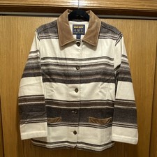 Woolrich John Rich  Bros Striped Wool Button Front Collared Lined Jacket L