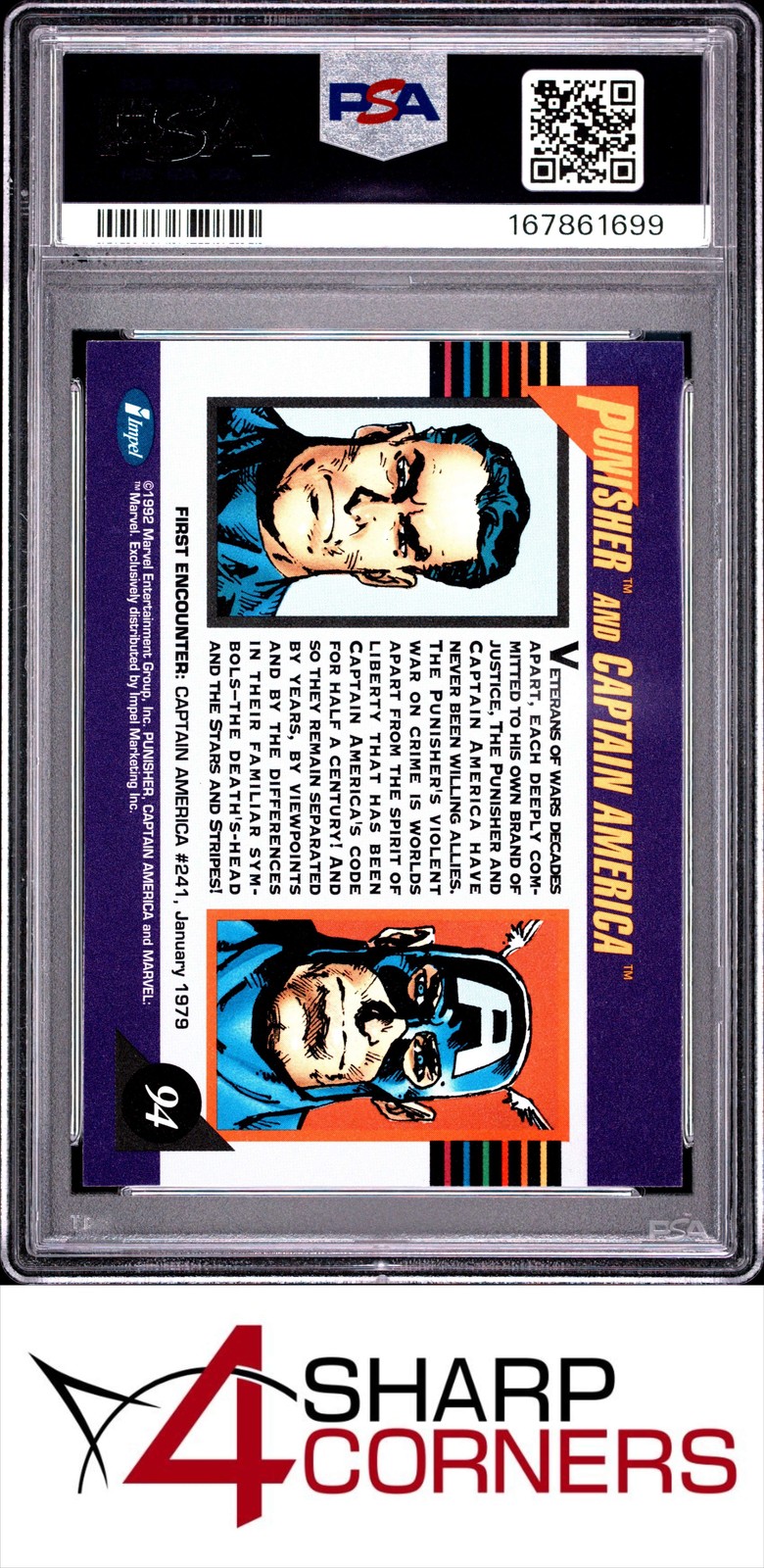 1992 MARVEL UNIVERSE #94 PUNISHER AND CAPTAIN AMERICA PSA 10 view 2