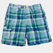 Chaps Men s Plaid Swim Trunks Board Shorts Blue Green Mesh Lined Size L