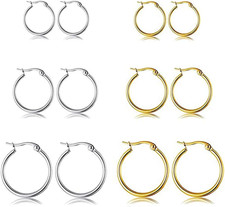 5-10 Pairs Small Gold Silver Hoop Earrings for Women, Stainless Steel Earrings S