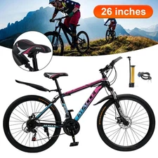 26" Spoke Wheel 24 Speed Mountain Bicycle Adult Bike MTB w/ fender Blue + Pink