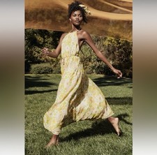 Lulu's Feeling Splendid Green Multi Floral Print Halter Boho Dress L