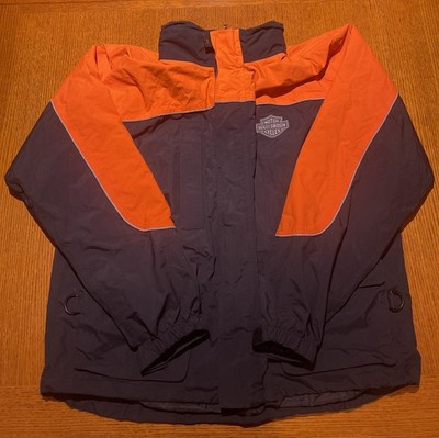 Harley Davidson Reflective Rain Coat Windbreaker Jacket Men Size XL Orange Black