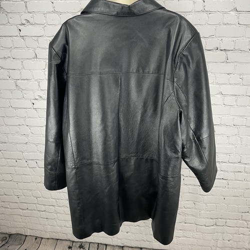 Veranesi Black Genuine Leather Classic Buttoned Collared Jacket Pockets Size 28W - Picture 2 of 13