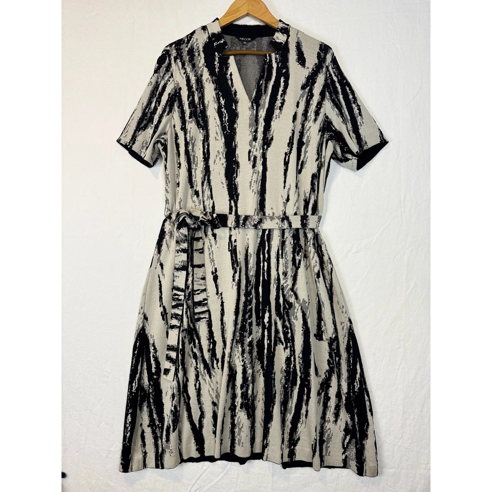 Vestido MISOOK Negro Gris Estampado Abstracto Cinturón Manga Corta XL Foto 2 de 4