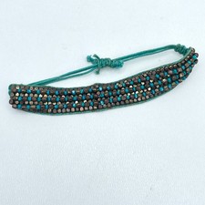 Handmade Turquoise Cord Bohemian-Style Seed Beads Woven Loom Beaded Bracelet 90s