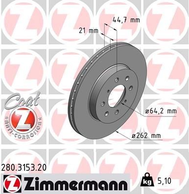 2X Zimmermann Bremsscheibe 280.3153.20 FüR Honda MG Rover-image