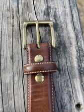 Polo Ralph Lauren Belt Solid Brass Buckle Brown Italian Leather 1.25  Wide 38  