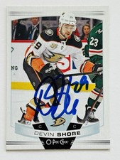Devin Shore Anaheim Ducks Autographed 2019-20 O-Pee-Chee Hockey Card #122 COA