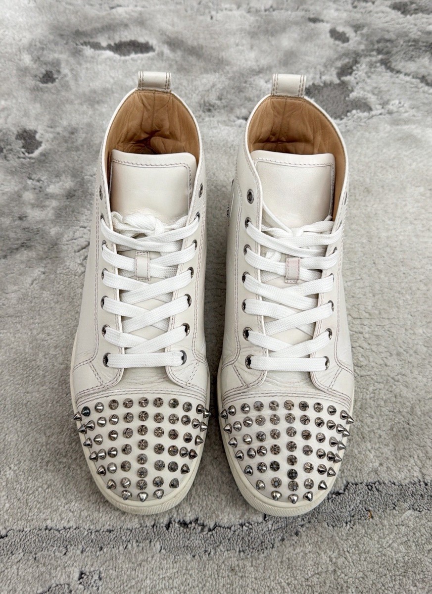 Christian Louboutin White Leather Silver Spike Mens Sneaker US7