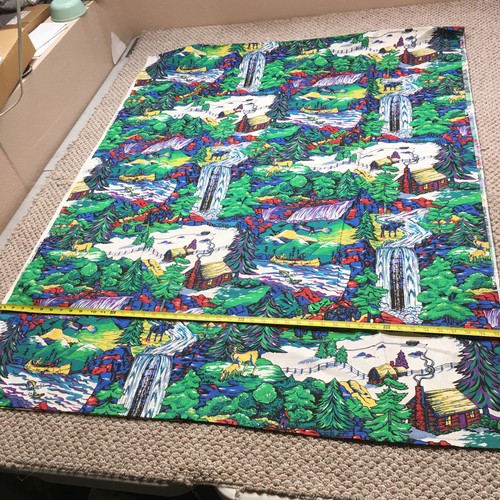 Pezzo tessuto alce cervo cabina vintage esterno 116x45 pollici cotone serigrafia anni 70 - Foto 7 di 8