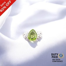 Sterling Silver Pear Natural Peridot Birthday Statement Mother Promise Band Ring