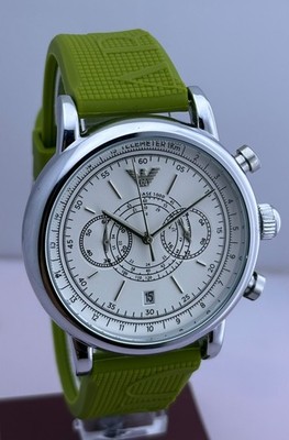 Refurbished Emporio Armani Chrono Quartz White Dial Green Strap Date Wristwatch