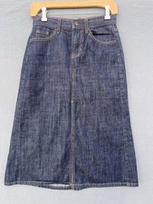 VINTAGE GAP DARK WASH DENIM MIDI SKIRT CONTRAST STITCH FALL 2003 SIZE 0