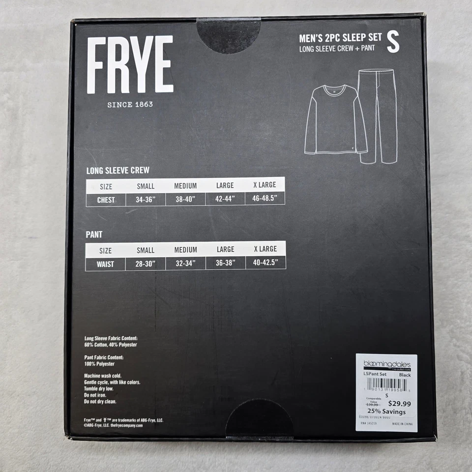 FRYE Juego de Dormir 2 Piezas Para Hombre Pequeño Manga Larga Crew Pantalón Rojo Negro Cuadros NUEVO Foto 2 de 3