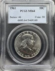 1961 - MS64 - PCGS Certified- BU Franklin Half Dollar - MS64