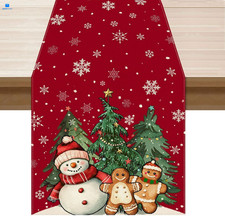 Winter Red Snowman Gingerbread Man Table Runner 13x72 Inch, Colored