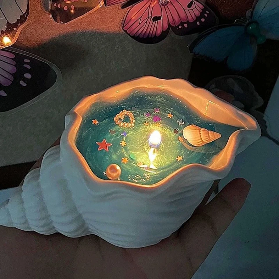 Vela de cera de abejas Seashell caracola hecha a mano velas de cera de soja perfumadas naturales Foto 3 de 4