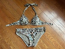 Victorias Secret Bikini Set Womens Top Sz Medium Bottom Sz Large Leopard Print