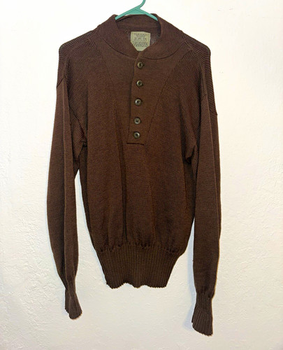 Men's Brown Wool ilana knitting Corp. Sweater Button Neck Long Sleeve Knit L