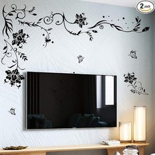 Supzone Flowers  Butterflies Wall Decals - DIY Black  Floral Wall Stickers for