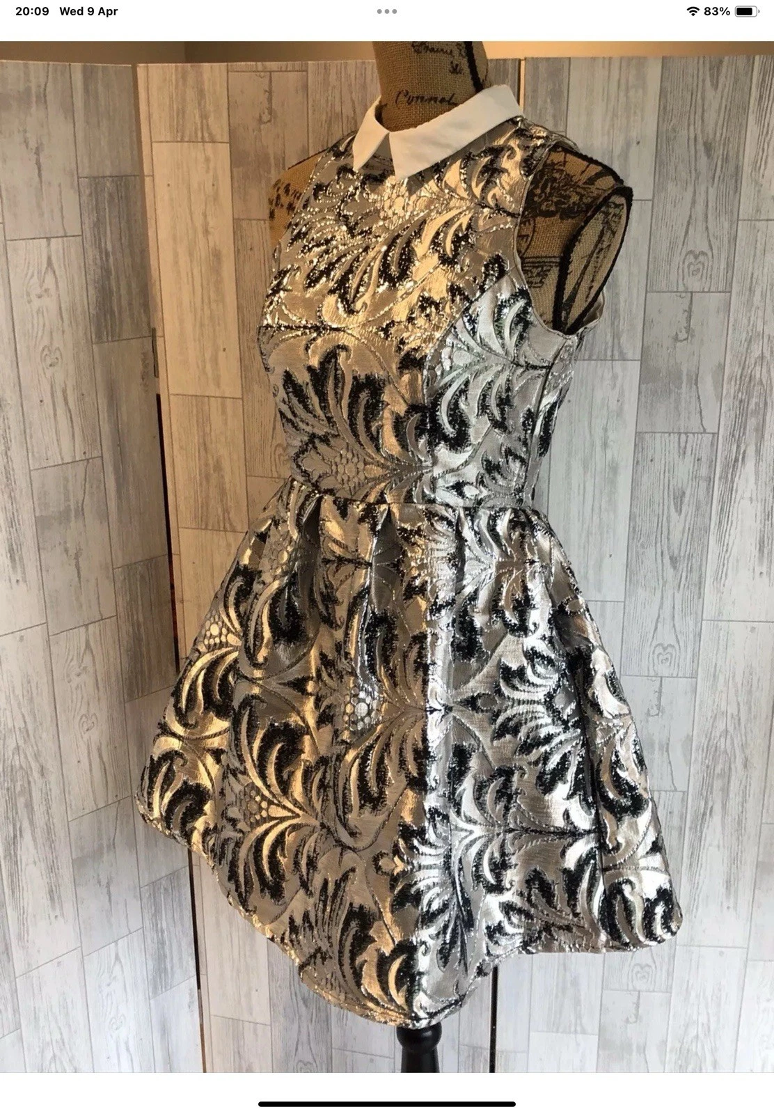 Lily Allen Vero Moda Silver Grey Shimmery Penny Collar Mini Dress M Looks Unworn