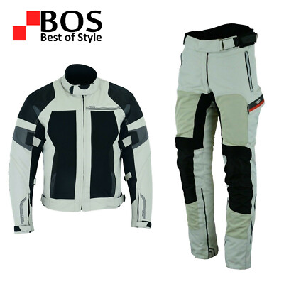 Summer Motorcycle Jacket and Trousers Grey Mens Motorbike Summer Textile Suit Grey New