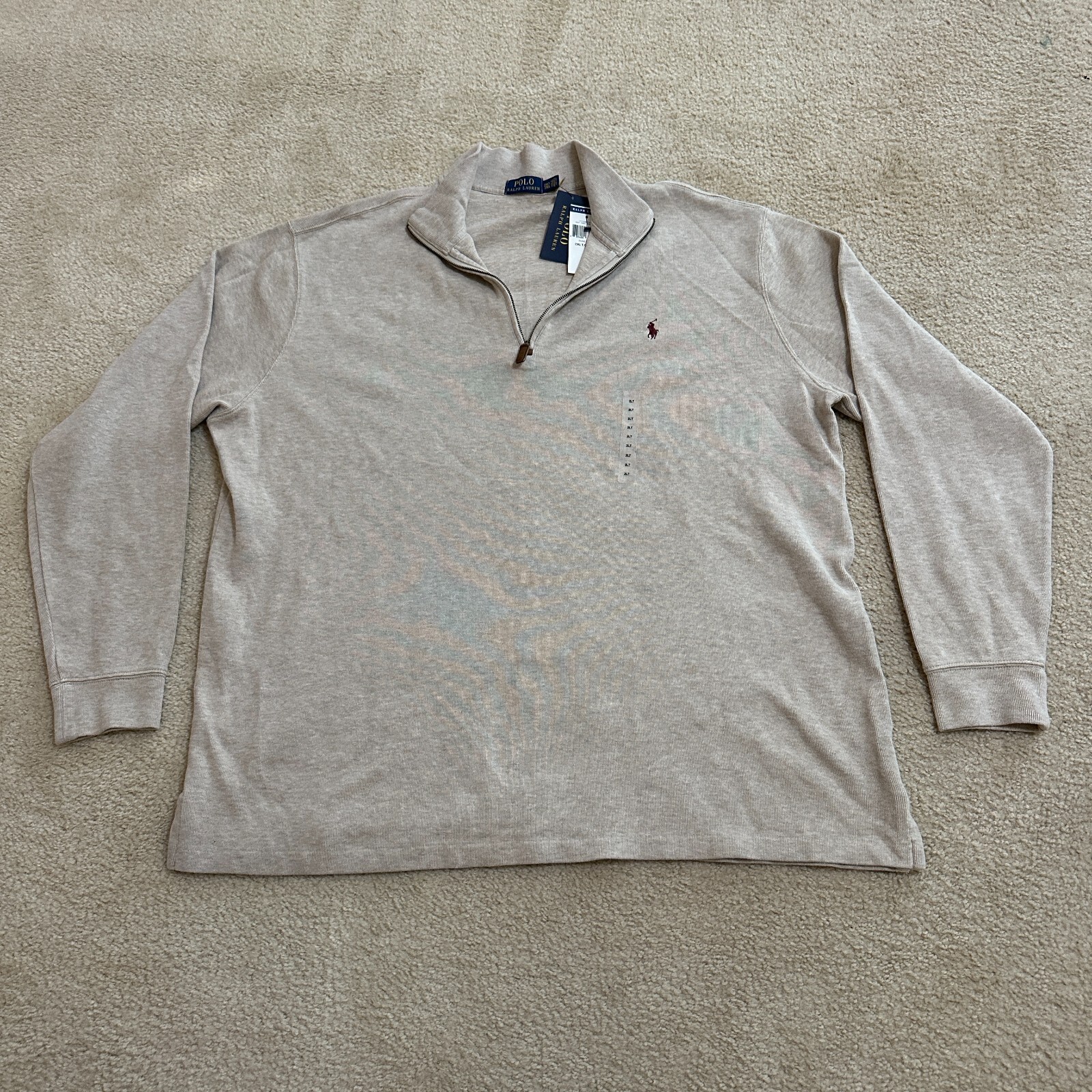 Polo Ralph Lauren Felpa Uomo 2XLT Alta Tan 1 4 Zip Pullover Pony Nuova con etichette