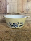 Vintage Pyrex Round Casserole 474-B  Homestead Beige Blue Flowers 1 1/2qt No Lid