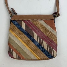 Fossil Leather Crossbody Bag Purse Brown boho Multicolored Zip close Lined