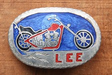 Vintage Hand Made Motorcycle Chopper LEE Inlay Biker Western Belt Buckle