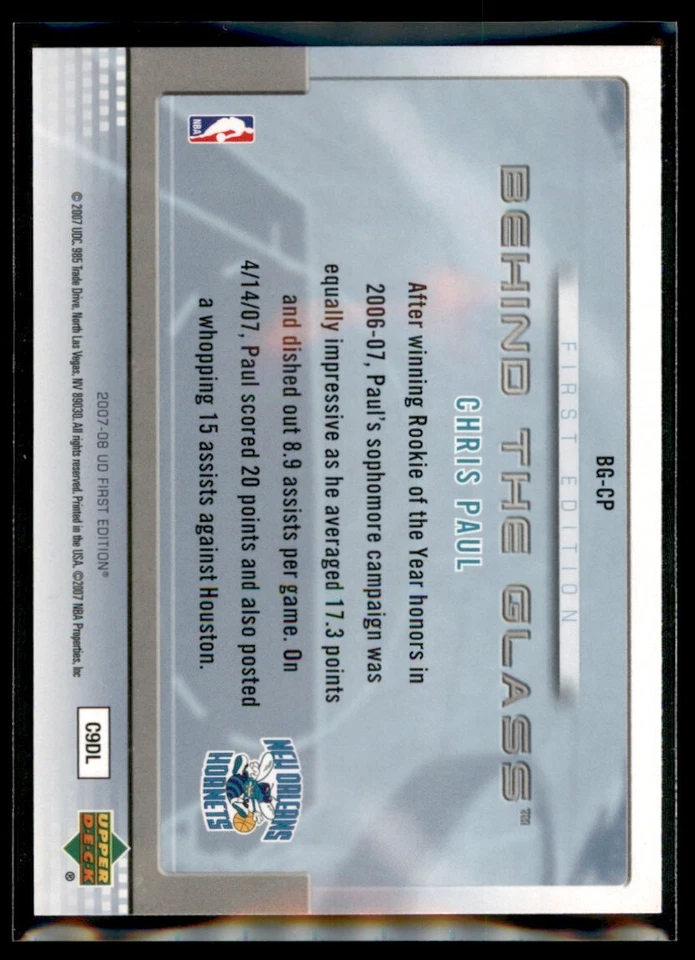 2007-08 Upper Deck First Edition Behind the Glass Chris Paul New Orleans Hornets - Image 2 of 2