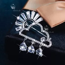 18K WHITE GOLD GP MADE WITH SWAROVSKI CZ CRYSTAL SUN CLOUD RAIN BROOCH