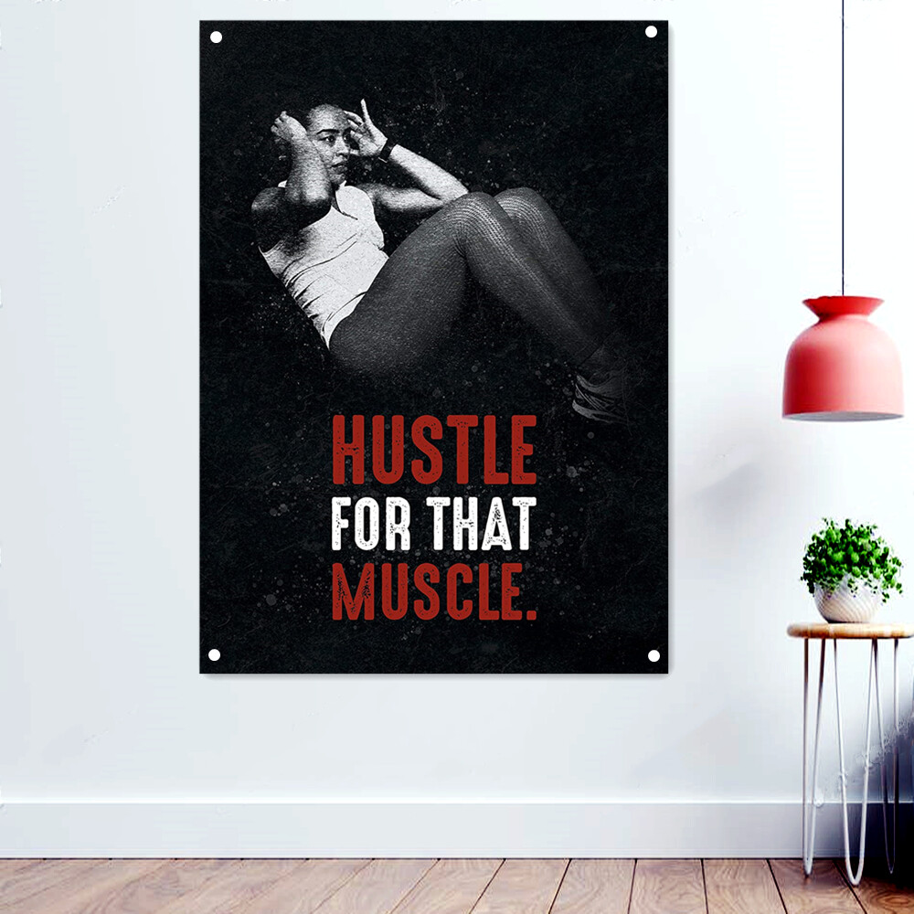 HUSTLE FOR THAT MUSCLE Gym Motivational Workout Poster Fitness Decor Banner