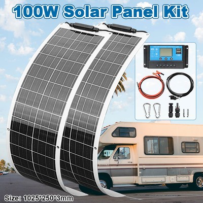 100W Flexible Solar Panel Kit 2pcs 50W Solar System Kit 10A Charge Controller